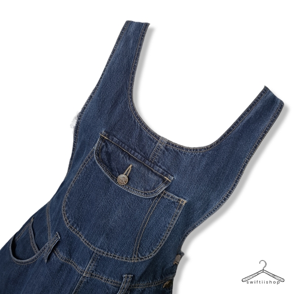 VINTAGE Size M DIAN YUN 100% Cotton Denim Blue Overall Mini Dress - Picture 2 of 10